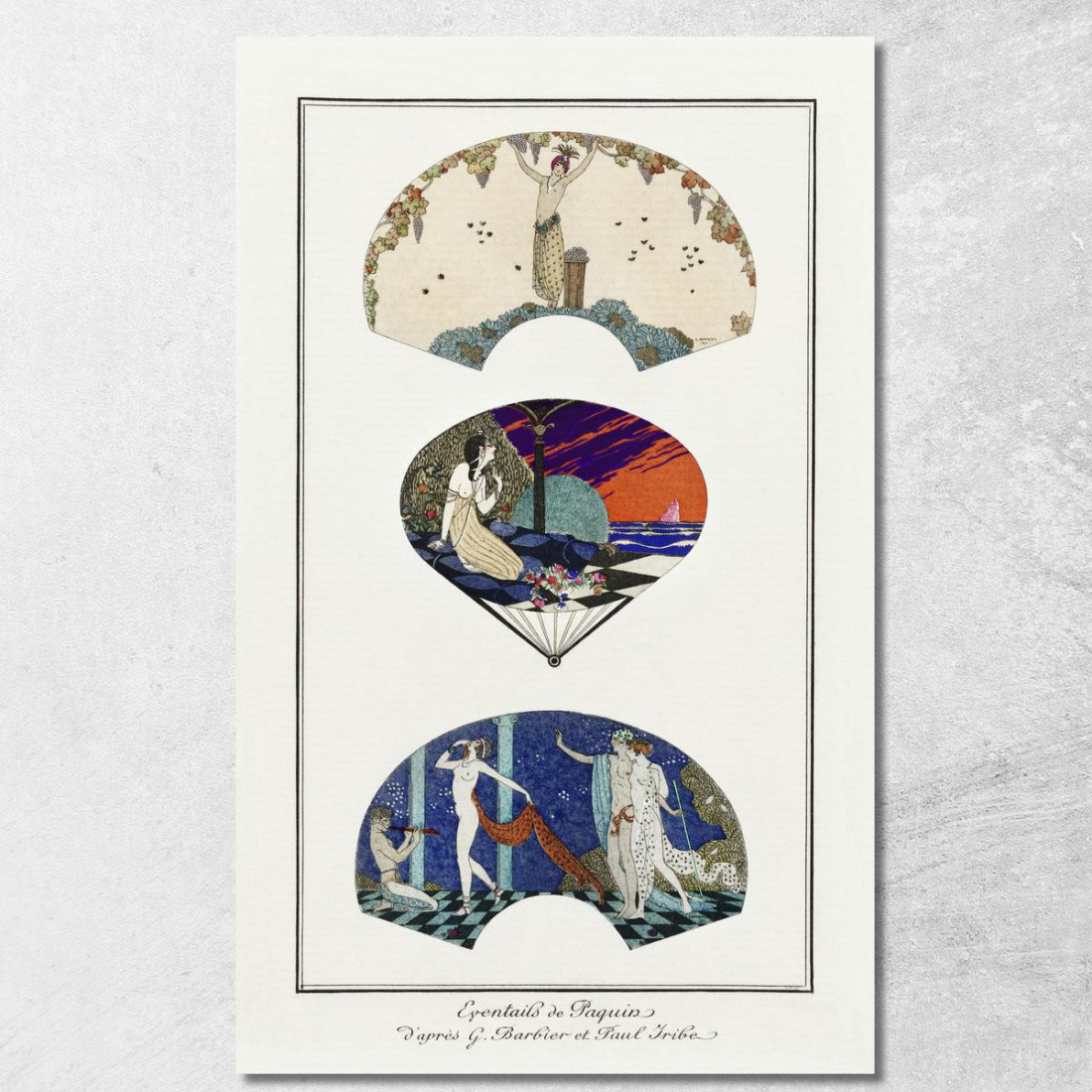 Costumi Parisiens N° 42 Ventagli Di Paquin Del Journal Des Dames Et Des Modes George Barbier gbb24 quadro stampato su tela