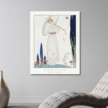 Le Cyprès Et La Rose Robe D'Été De Doeuillet D'Après Gazette Du Bon Ton N°7 Pl. 70 George Barbier tableau impression sur toile