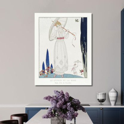 Le Cyprès Et La Rose Robe D'Été De Doeuillet D'Après Gazette Du Bon Ton N°7 Pl. 70 George Barbier tableau impression sur toile