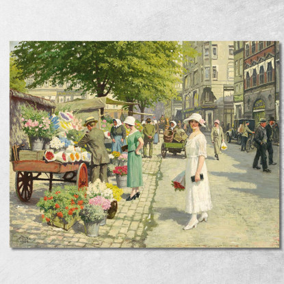 Signore Che Comprano Fiori Su Amagertorv Paul Fischer pfs7 quadro stampato su tela