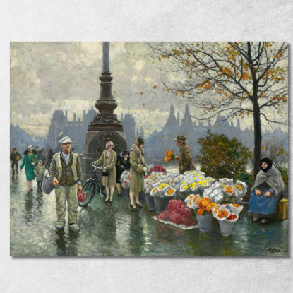 Venditori Di Fiori Al Ponte Della Regina Louise Del Dr. Louises Bro A Copenhagen Paul Fischer pfs10 quadro stampato su tela