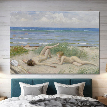 Ragazze Sulla Spiaggia Båstad Paul Fischer pfs23 quadro stampato su tela