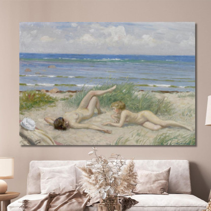 Ragazze Sulla Spiaggia Båstad Paul Fischer pfs23 quadro stampato su tela
