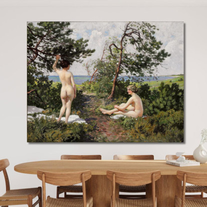 Due Ragazze Che Fanno Il Bagno In Un Boschetto Sulla Costa Di Hornbæk Paul Fischer pfs31 quadro stampato su tela