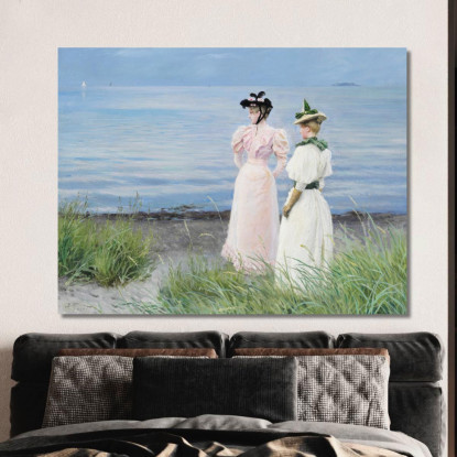 Sulla Spiaggia Di Hellerup. Sm. Elisabeth Fischer E La Sig Paul Fischer pfs37 quadro stampato su tela
