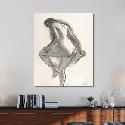 Bagnante Di Donna Nuda Che Si Spugna Il Ginocchio Edgar Degas edg53 quadro stampato su tela