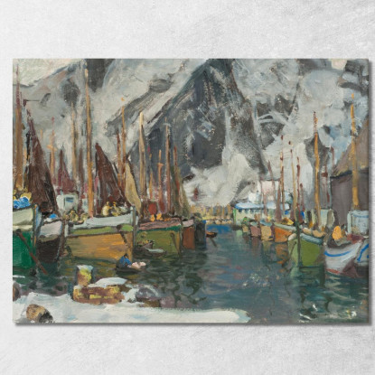 Tra Le Barche Da Pesca A Svolvaer. Studio Da Lofoten Anna Boberg abb6 quadro stampato su tela