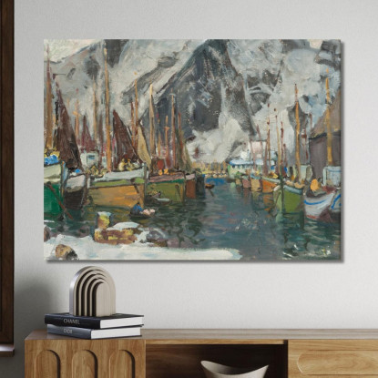 Tra Le Barche Da Pesca A Svolvaer. Studio Da Lofoten Anna Boberg abb6 quadro stampato su tela