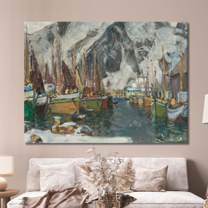 Tra Le Barche Da Pesca A Svolvaer. Studio Da Lofoten Anna Boberg abb6 quadro stampato su tela