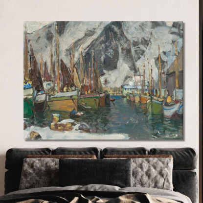 Tra Le Barche Da Pesca A Svolvaer. Studio Da Lofoten Anna Boberg abb6 quadro stampato su tela