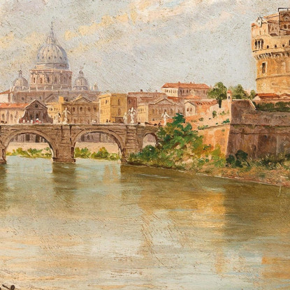 Roma Una Vista Di Castel Sant'Angelo Con La Basilica Di San Pietro In Lontananza Antonietta Brandeis abn30 quadro stampato su t