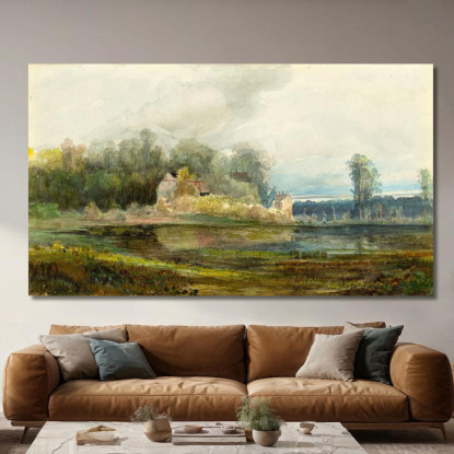 Stagno Con Foresta E Case Carl Blechen cbc15 quadro stampato su tela