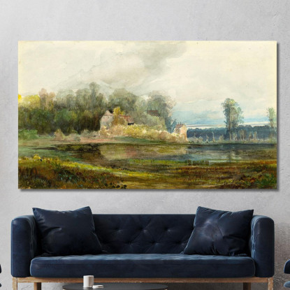 Stagno Con Foresta E Case Carl Blechen cbc15 quadro stampato su tela