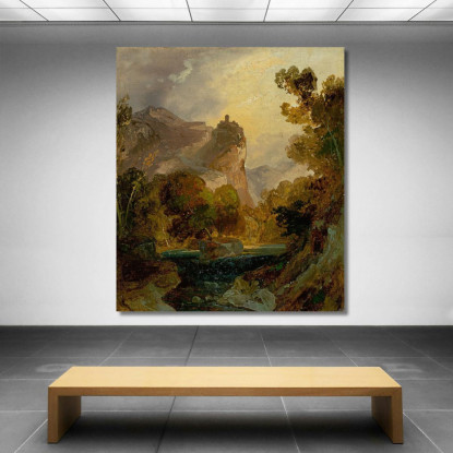 Veduta Di Una Valle Fluviale In Montagna Con Un Castello Su Un'Alta Roccia Carl Blechen cbc20 quadro stampato su tela