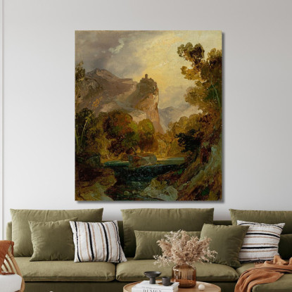 Veduta Di Una Valle Fluviale In Montagna Con Un Castello Su Un'Alta Roccia Carl Blechen cbc20 quadro stampato su tela