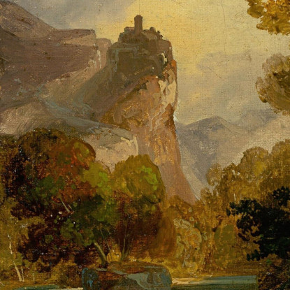 Veduta Di Una Valle Fluviale In Montagna Con Un Castello Su Un'Alta Roccia Carl Blechen cbc20 quadro stampato su tela
