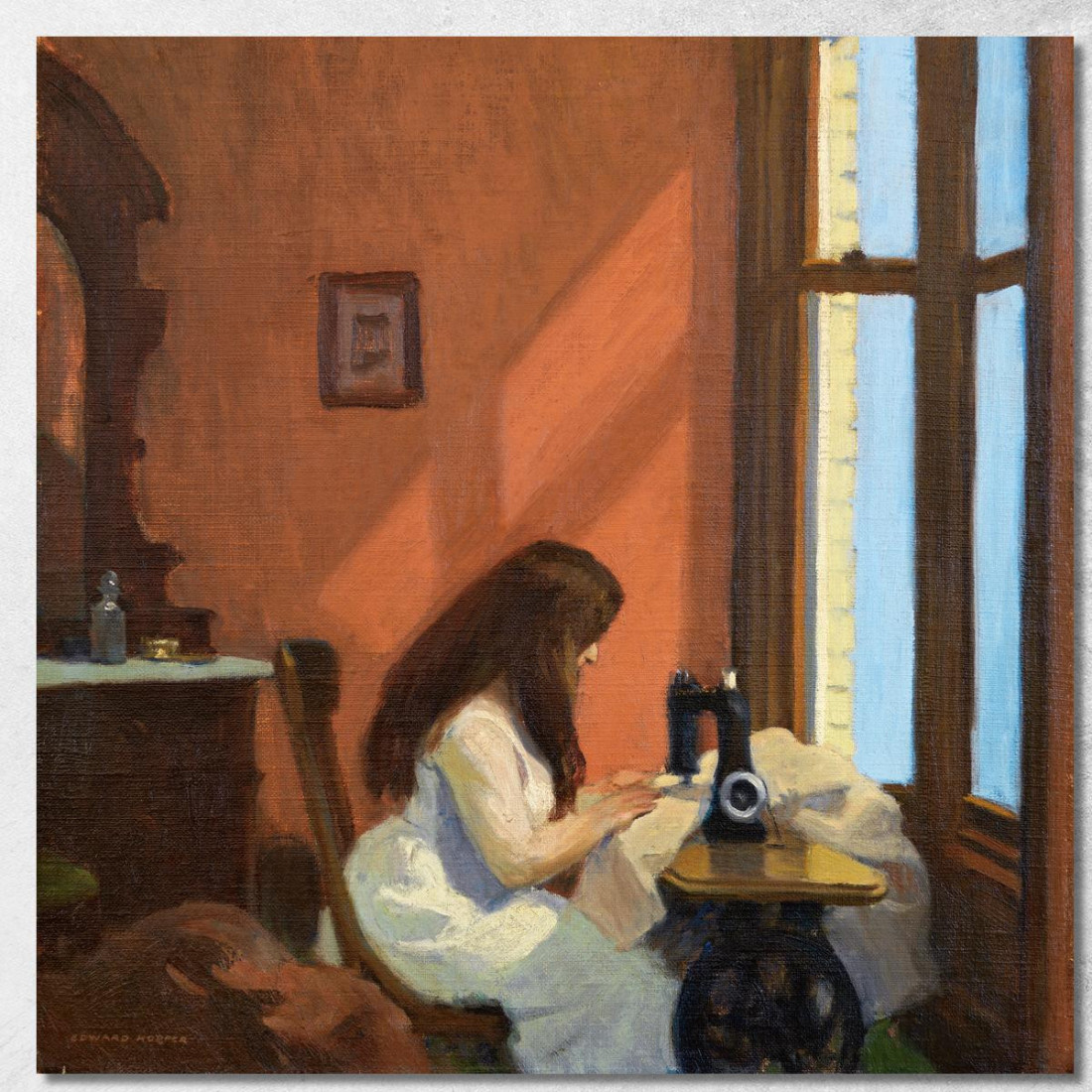 Ragazza Alla Macchina Da Cucire Edward Hopper eho54 quadro stampato su tela