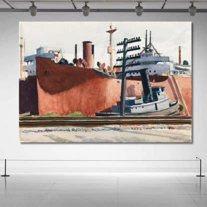 Cargo E Rimorchiatore Attraccati Edward Hopper eho63 quadro stampato su tela