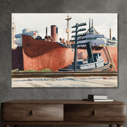 Cargo E Rimorchiatore Attraccati Edward Hopper eho63 quadro stampato su tela