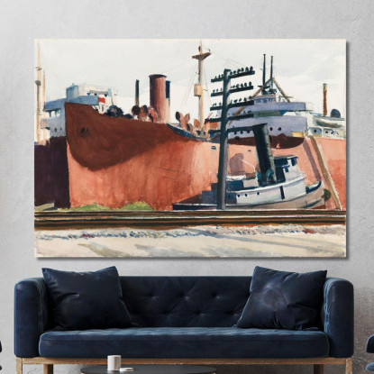Cargo E Rimorchiatore Attraccati Edward Hopper eho63 quadro stampato su tela