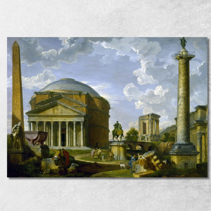 Vista Fantasy Con Il Pantheon E Altri Monumenti Dell'Antica Roma Giovanni Paolo Pannini gpp6 quadro stampato su tela