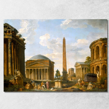 Capriccio Romano Il Pantheon E Altri Monumenti Giovanni Paolo Pannini gpp19 quadro stampato su tela