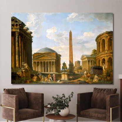 Capriccio Romano Il Pantheon E Altri Monumenti Giovanni Paolo Pannini gpp19 quadro stampato su tela