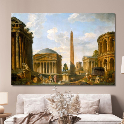 Capriccio Romano Il Pantheon E Altri Monumenti Giovanni Paolo Pannini gpp19 quadro stampato su tela