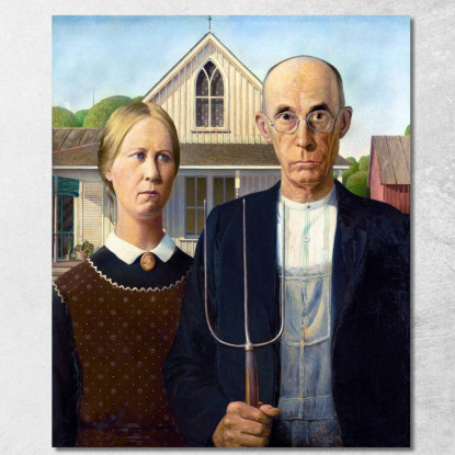 Gotico Americano Grant Wood gwo1 quadro stampato su tela