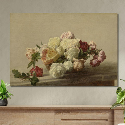 Ciotola Di Rose Su Un Tavolo Di Marmo Henri Fantin-Latou hfl3 quadro stampato su tela