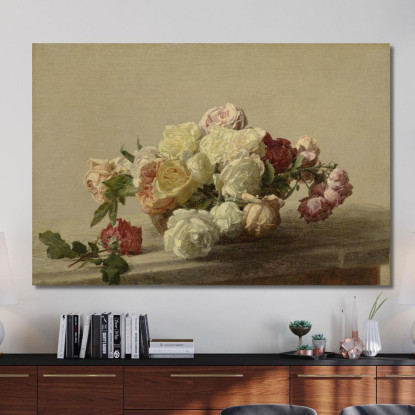 Ciotola Di Rose Su Un Tavolo Di Marmo Henri Fantin-Latou hfl3 quadro stampato su tela