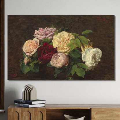 Bella Rosa Henri Fantin-Latou hfl6 quadro stampato su tela