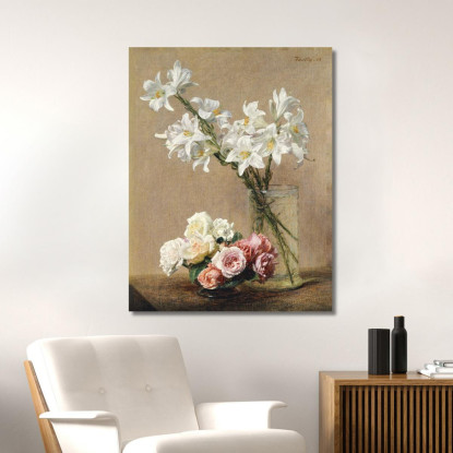 Rose E Gigli Henri Fantin-Latou hfl12 quadro stampato su tela