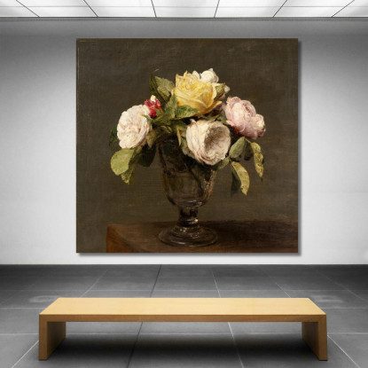 Rose In Una Verra A Piedi Henri Fantin-Latou hfl13 quadro stampato su tela