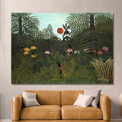 Giungla Con Tramonto Henri Rousseau hrs8 quadro stampato su tela