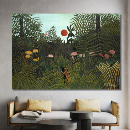 Giungla Con Tramonto Henri Rousseau hrs8 quadro stampato su tela