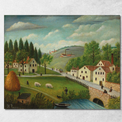 Paesaggio Pastorale Con Pescatori Di Torrente E Passeggiatori Henri Rousseau hrs18 quadro stampato su tela