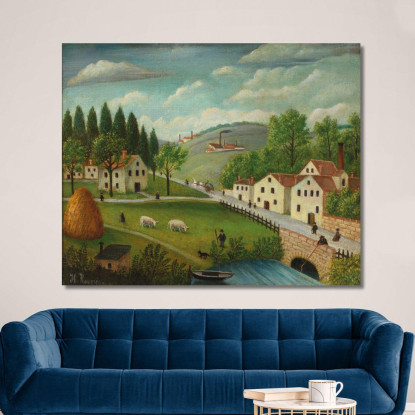 Paesaggio Pastorale Con Pescatori Di Torrente E Passeggiatori Henri Rousseau hrs18 quadro stampato su tela