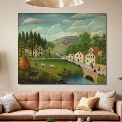 Paesaggio Pastorale Con Pescatori Di Torrente E Passeggiatori Henri Rousseau hrs18 quadro stampato su tela