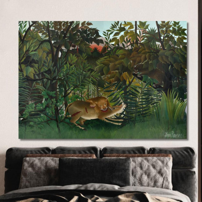 Il Leone Affamato Che Attacca Un'Antilope Henri Rousseau hrs33 quadro stampato su tela
