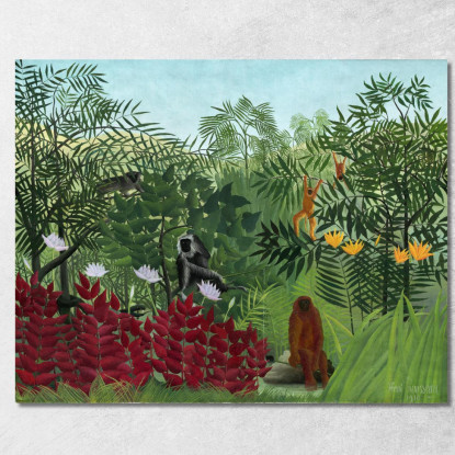 Foresta Tropicale Con Scimmie Henri Rousseau hrs43 quadro stampato su tela