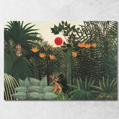 Paesaggio Tropicale Indiano Americano Alle Prese Con Un Gorilla Henri Rousseau hrs44 quadro stampato su tela