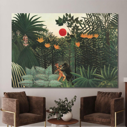 Paesaggio Tropicale Indiano Americano Alle Prese Con Un Gorilla Henri Rousseau hrs44 quadro stampato su tela