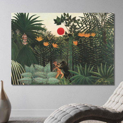 Paesaggio Tropicale Indiano Americano Alle Prese Con Un Gorilla Henri Rousseau hrs44 quadro stampato su tela