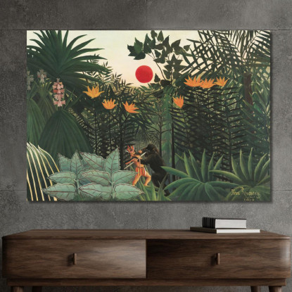 Paesaggio Tropicale Indiano Americano Alle Prese Con Un Gorilla Henri Rousseau hrs44 quadro stampato su tela