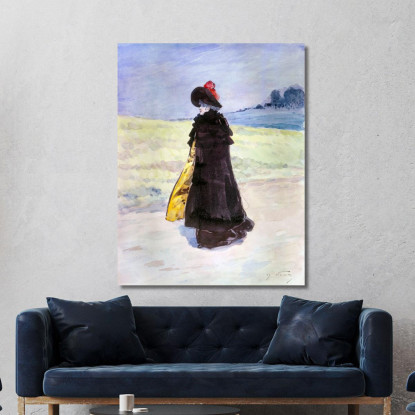 Elegante In Un Mantello Nero In Un Paesaggio Henry Somm hmm4 quadro stampato su tela