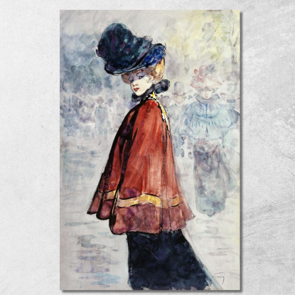 Elegante Con Mantello Rosso Henry Somm hmm8 quadro stampato su tela