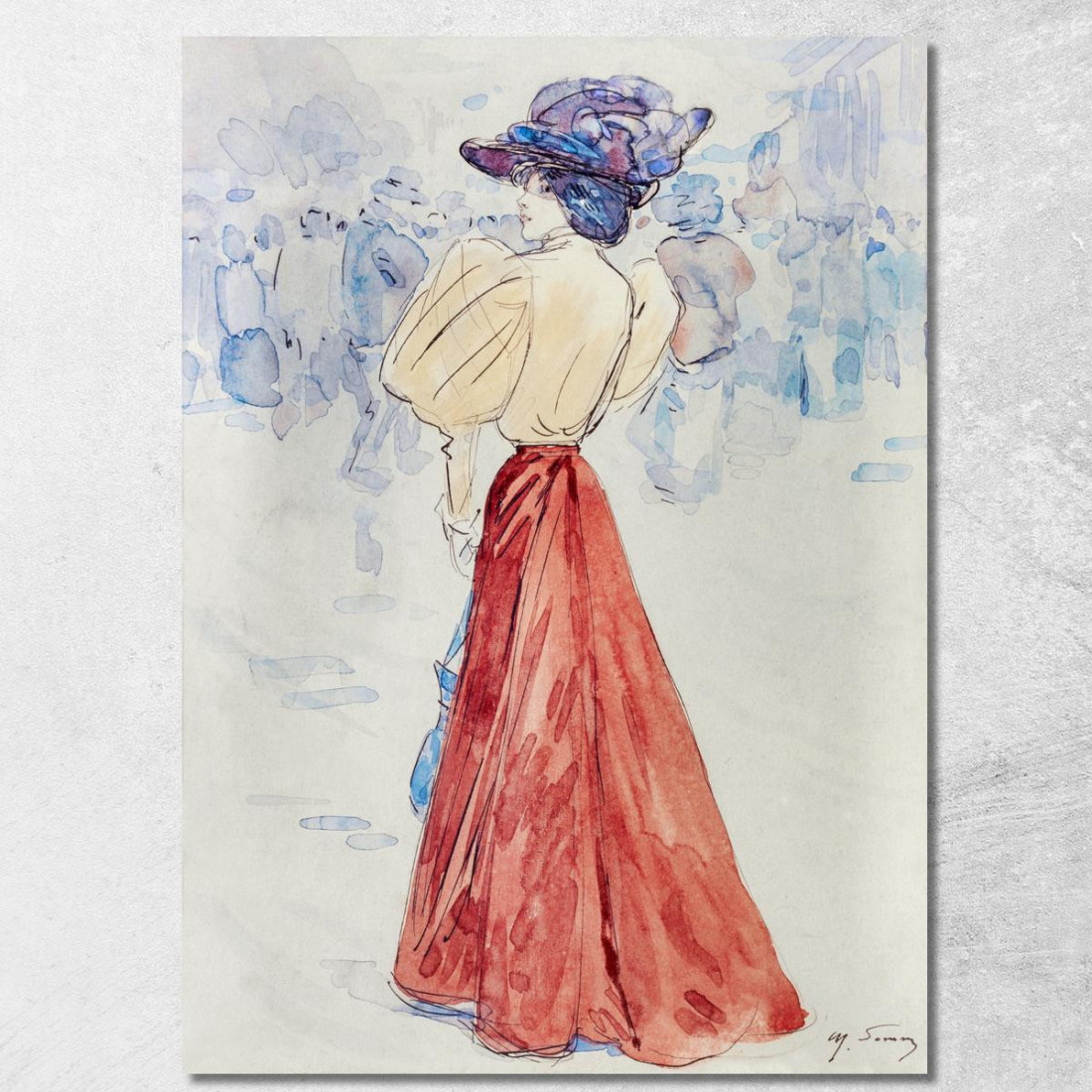 Elegante Con Gonna Rossa Henry Somm hmm10 quadro stampato su tela