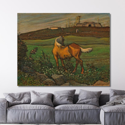 Cavallo Giallo Nils Kreuger nkr61 quadro stampato su tela