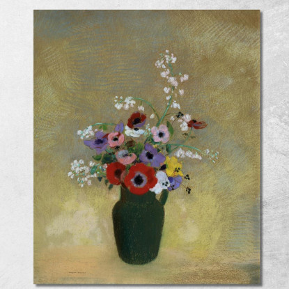 Grande Vaso Verde Con Fiori Misti Odilon Redon ord36 quadro stampato su tela